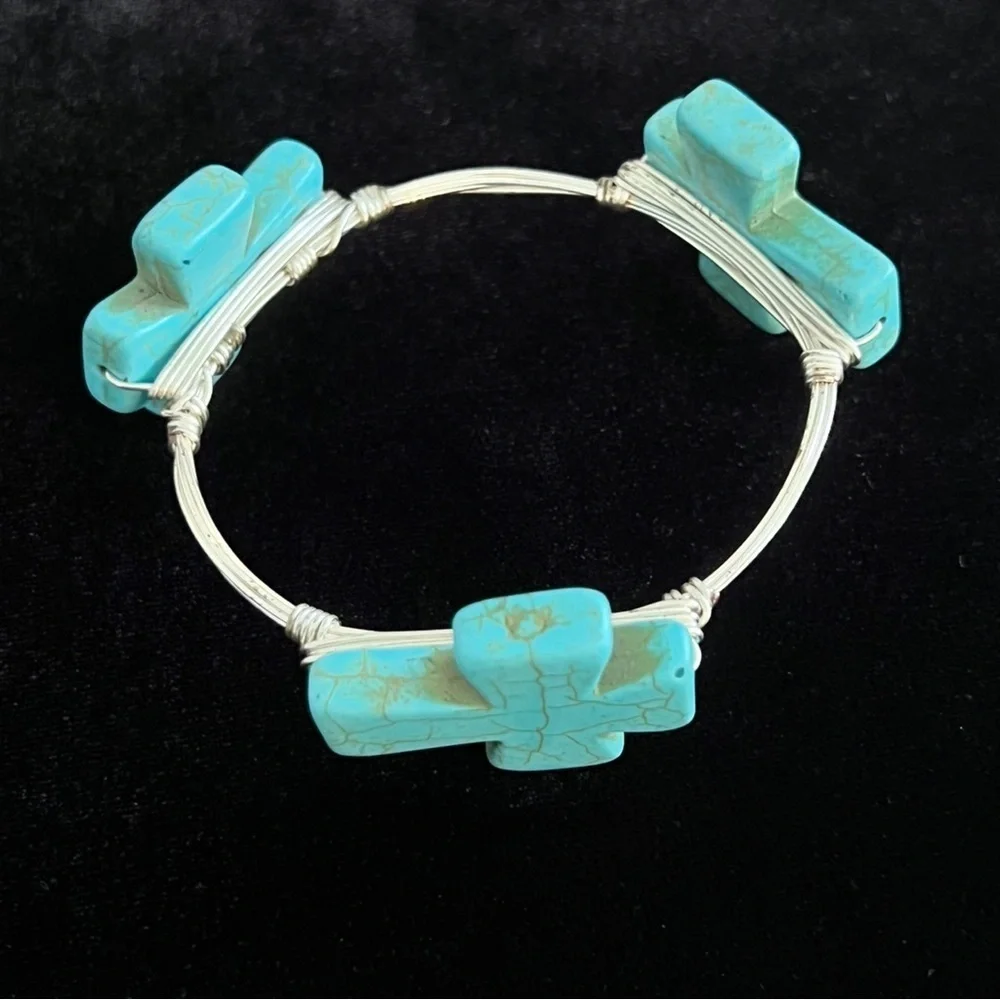 Faux Turquoise Jewelry Bundle Dangle Earrings + Bangle Bracelet OSFM - Picture 8 of 9